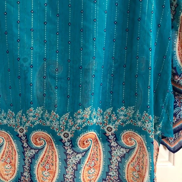 Chico's Teal and Navy Patterned Top - Picture 8 of 8